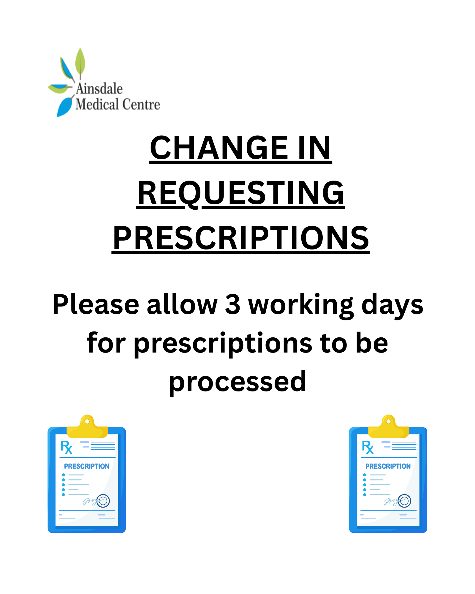 Changes in prescription requests times increasing to 72 hours (3 days)